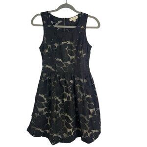 Monteau LA dress black mesh over nude, SZ M, fit flare whimsygoth, dark romantic